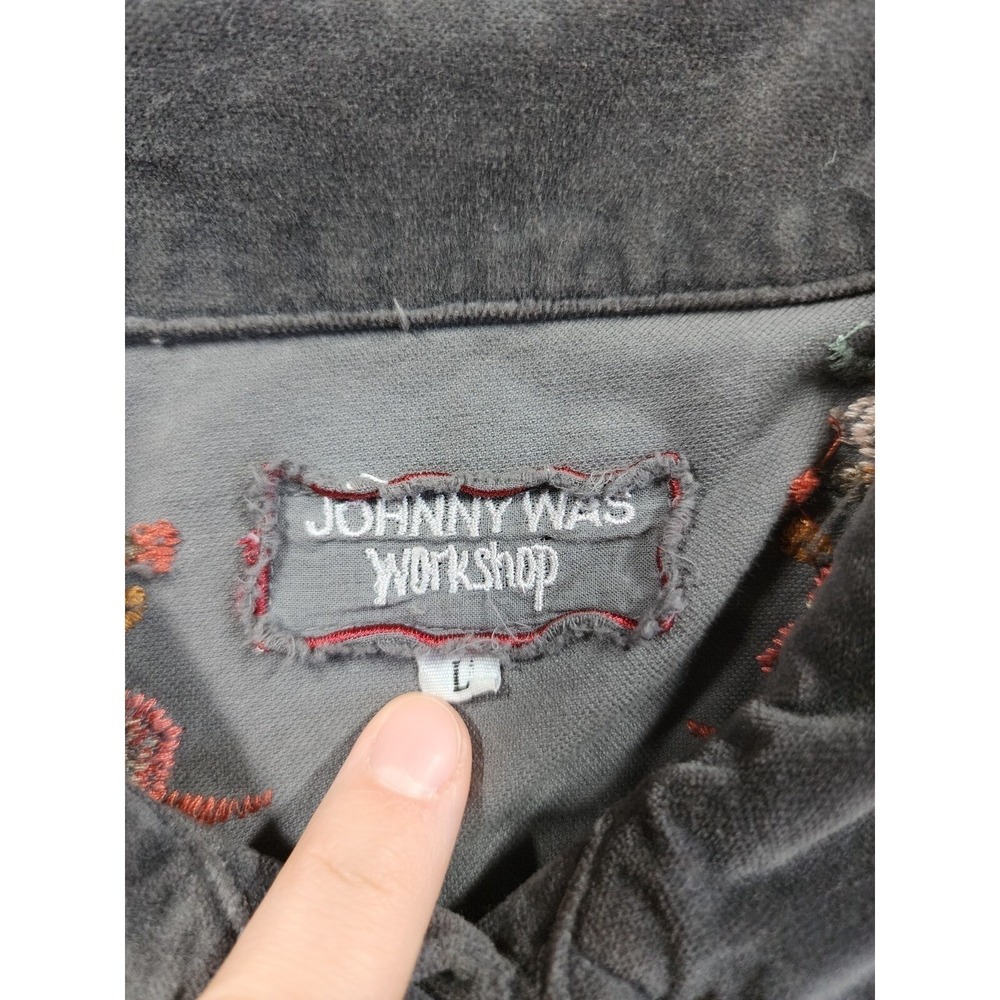 Johnny Was Workshop Corduroy Floral Embroidered Trucker Jacket Womens L Gray - Picture 8 of 14